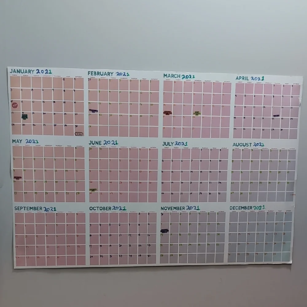 Pink and Blue Wall Calendar